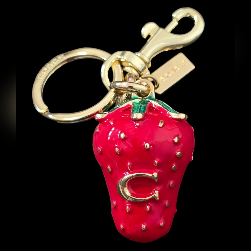 Letter "C" Brass Strawberry Keychain | Keyfob | Bag Charm